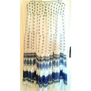 1X Maxi Skirt Westport 1962 Woman Sheer Lined Navy/White Tiered Sparkle